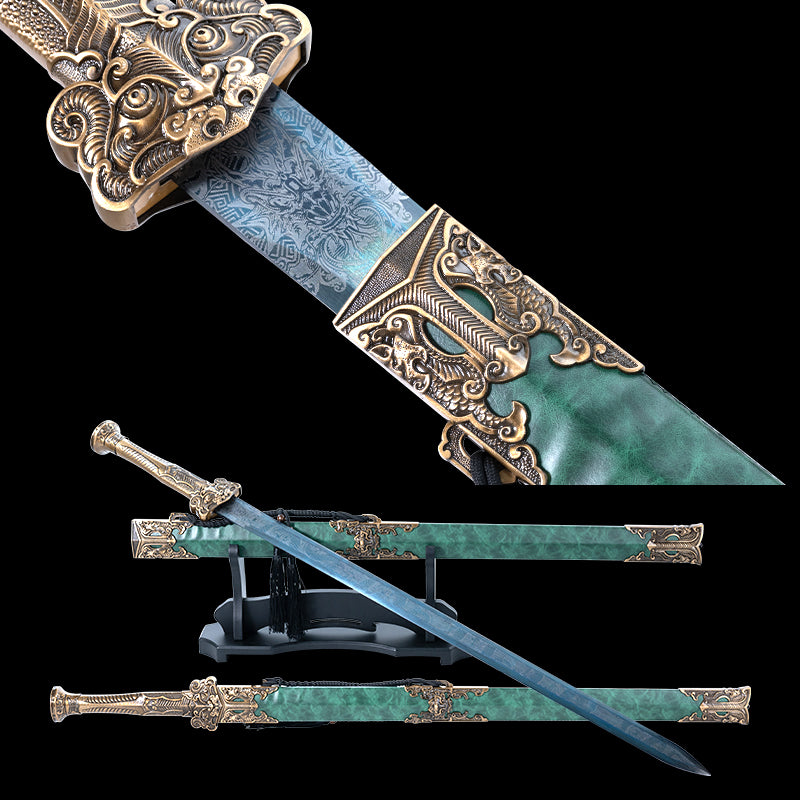Jade Long Sword 39.37" Unsharpened Collectible | Hand-Hammered Forged, Ideal for Display & Gifting