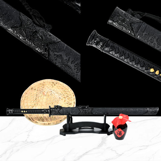 Handmade Unsharpened Black Dragon Tang Dao - Adult Decorative Collectible Prop (Non-Functional Weapon)
