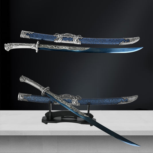 Blue Imperial Chinese Scimitar - Unsharpened Adult Decorative Collectible Prop