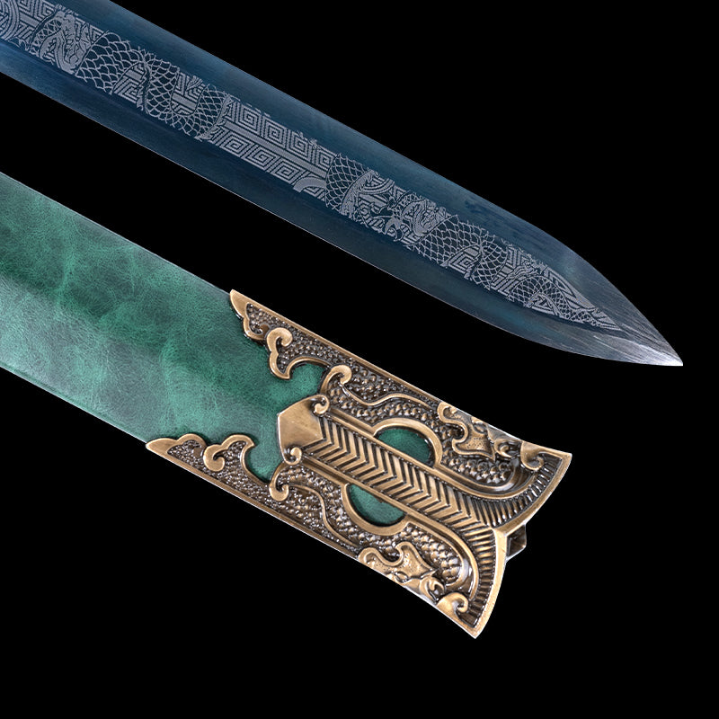 Jade Long Sword 39.37" Unsharpened Collectible | Hand-Hammered Forged, Ideal for Display & Gifting