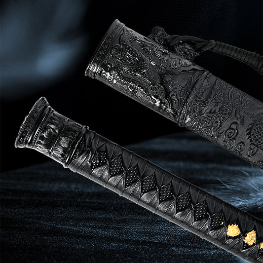 Handmade Unsharpened Black Dragon Tang Dao - Adult Decorative Collectible Prop (Non-Functional Weapon)