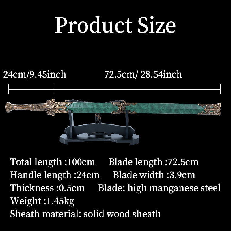 Jade Long Sword 39.37" Unsharpened Collectible | Hand-Hammered Forged, Ideal for Display & Gifting