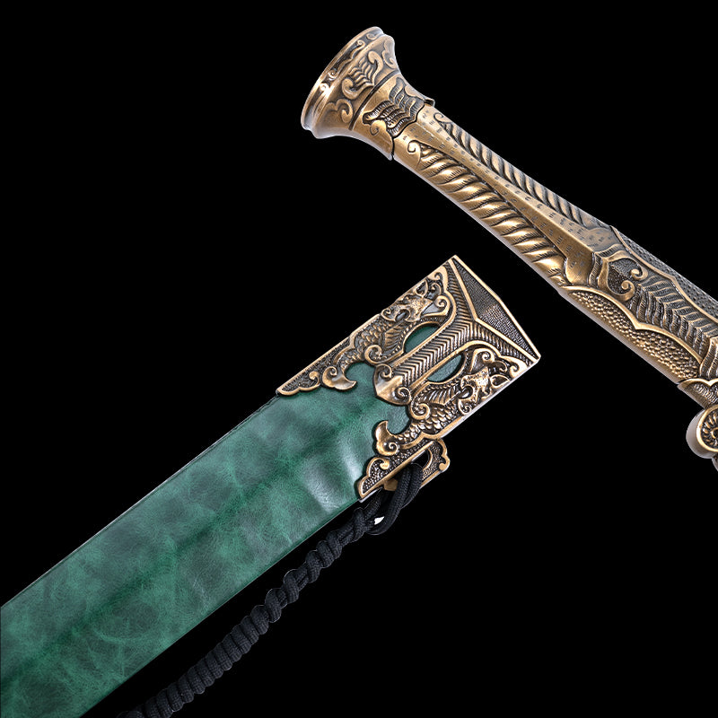 Jade Long Sword 39.37" Unsharpened Collectible | Hand-Hammered Forged, Ideal for Display & Gifting