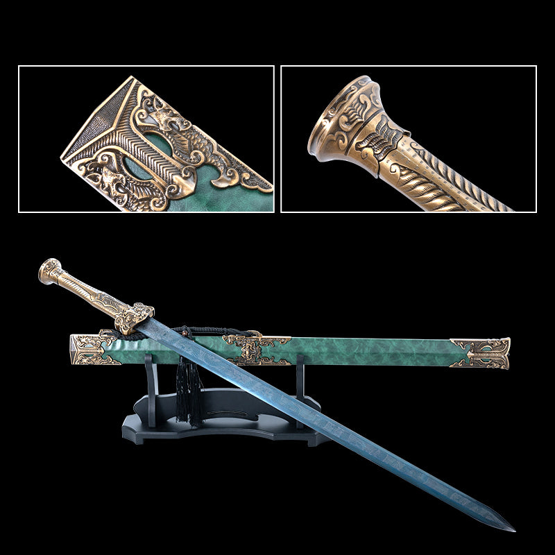 Jade Long Sword 39.37" Unsharpened Collectible | Hand-Hammered Forged, Ideal for Display & Gifting