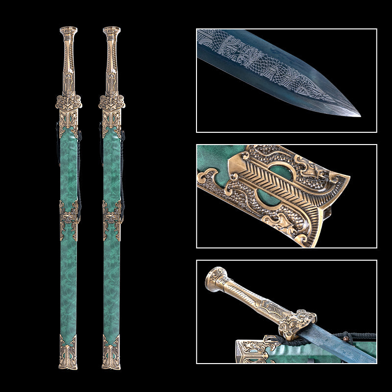 Jade Long Sword 39.37" Unsharpened Collectible | Hand-Hammered Forged, Ideal for Display & Gifting