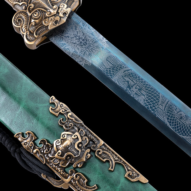 Jade Long Sword 39.37" Unsharpened Collectible | Hand-Hammered Forged, Ideal for Display & Gifting
