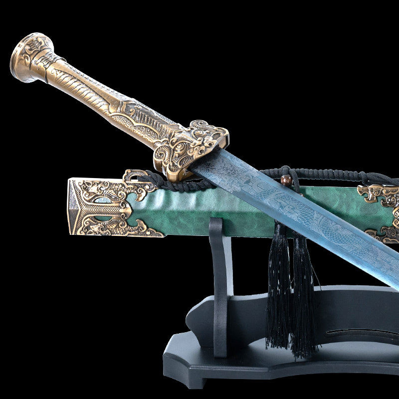 Jade Long Sword 39.37" Unsharpened Collectible | Hand-Hammered Forged, Ideal for Display & Gifting